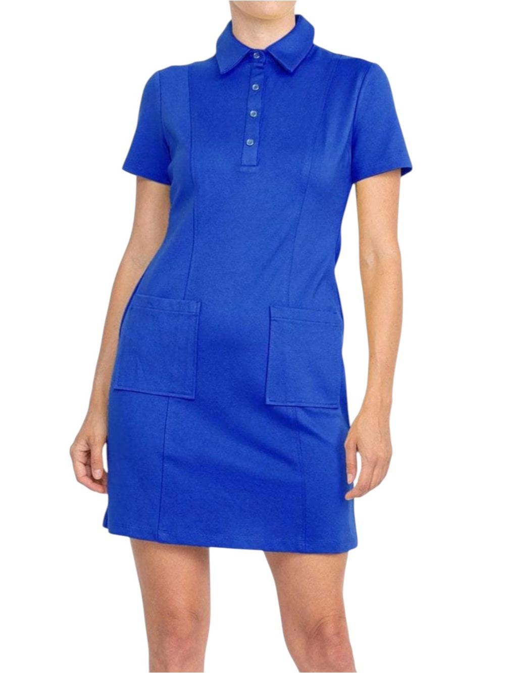London Times Royal Blue Collared Short Sleeve Shift Dress w/ Pockets XL 16 NWOT
